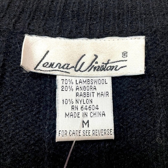 Vintage Laura Winston Black Lambswool Angora Rabbit Hair Button Cardigan Sz M - Picture 3 of 5